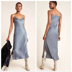 NWT ANTHROPOLOGIE Elyse Bias Slip Carbon Dress